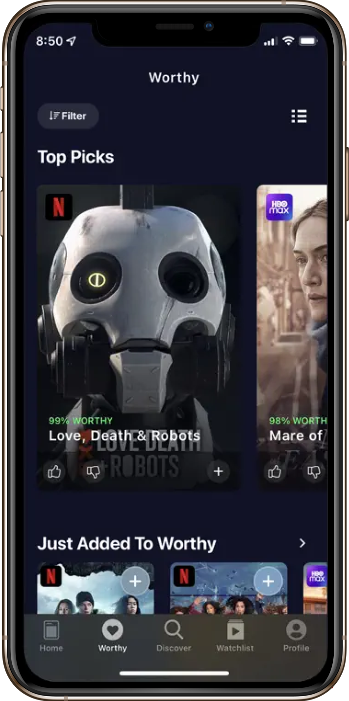 Watchworthy app as seen in an iPhone